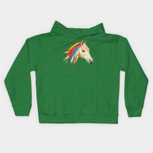 Beautiful Horse with Rainbow Mane on Green Kids Hoodie